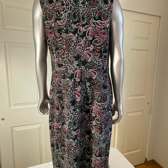 Land's End Size 10 Tank Sheath Dress Pockets Red Green Black Paisley - Picture 2 of 12